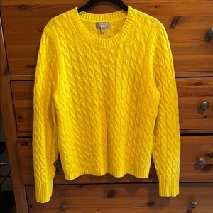 EUC J. Crew Yellow Cashmere Cable Crewneck Sweater